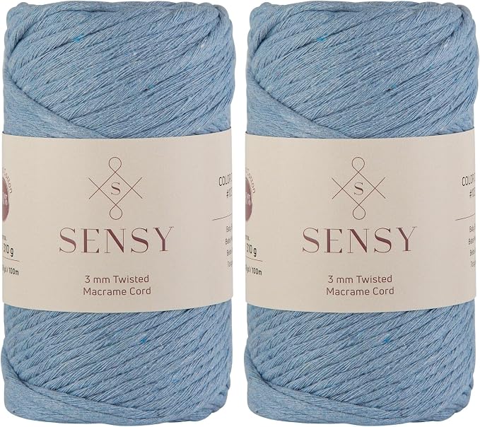 S Sensy 3mm Twisted-Recycled Cotton Macrame Cord 2 Pack Baby Blue 109 Yards by SSENSY