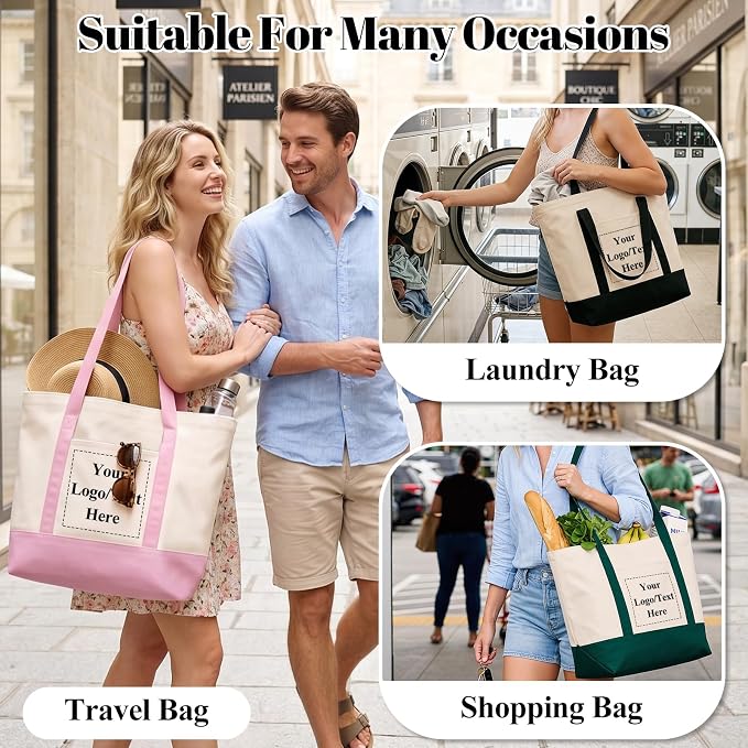 Custom Canvas Tote Bags Bulk with Logo 1 | 6 | 10 | 30 | 50 | 100 Pack Personalized Reusable Grocery Shopping Bags - Image 7