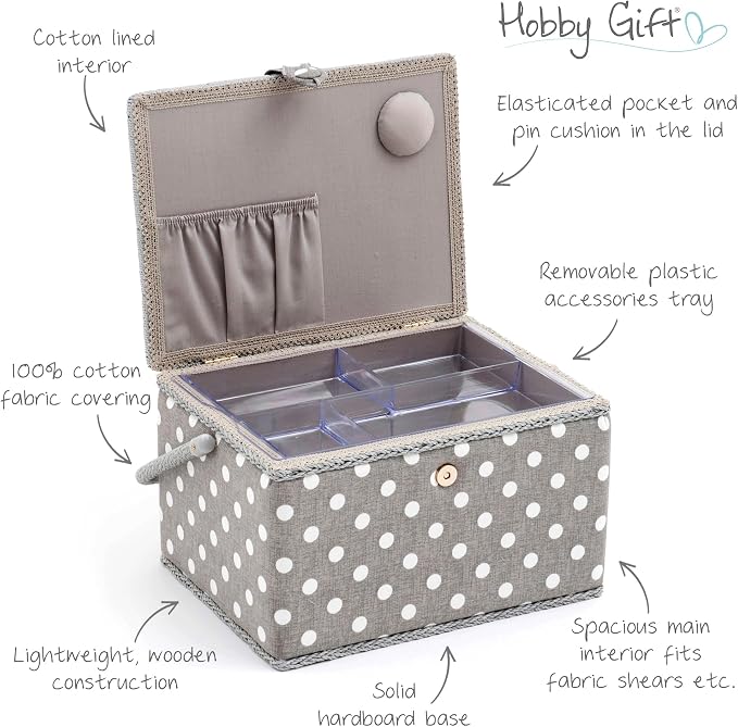 Hobby Gift Large Sewing Box Craft Storage Box with Handle Internal Accessories Tray Pin Cushion and Pocket for Sewing Knitting and Hobby Supplies - Image 3
