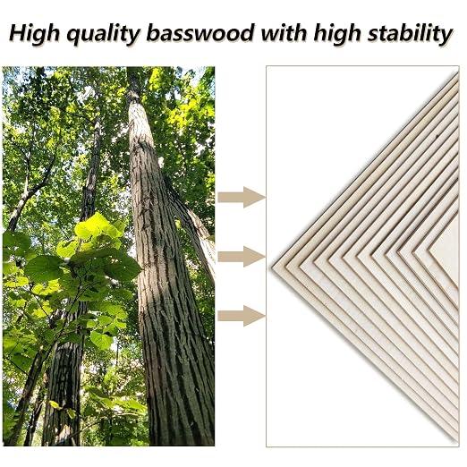 24 Pack Basswood Sheets 1/8 inch, 3mm Basswood for Laser Cutting, 12 x 12 inch Wood Slabs for Crafts, DIY Architectural Models Making, Wood Engraving, Staining - Image 4