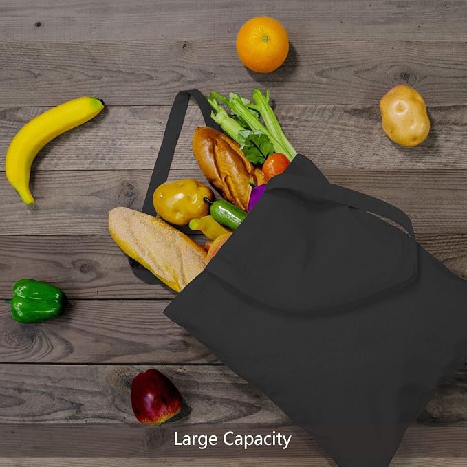 TOPDesign 12-Pack Economical 16"x15" Black Cotton Tote Bag, Lightweight Medium Reusable Grocery Shopping Cloth Bags, Suitable for DIY, Advertising, Promotion, Gift, Activity - Image 5
