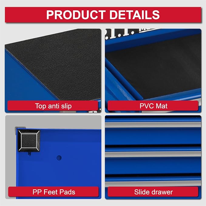 P.I.T. Mini Tool Box,Small Metal Toolbox Organizer with 5 Drawers,Blue | 8.6"W X 4.6"D Cute Size,Q235 Steel,Magnetic Locking Mechanism,PVC Drawer Liners - Image 6