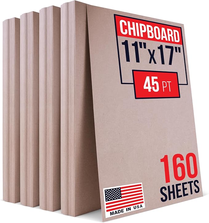 Paclord 11" x 17", Brown Kraft Pasted Chipboard Sheets, 45 Pt – Made in USA Heavy-Duty Extra Thick Cardboard Chipboard (Bundle of 160), – Durable Chipboard for Picture Frame Backing, Book Covers by Paclord