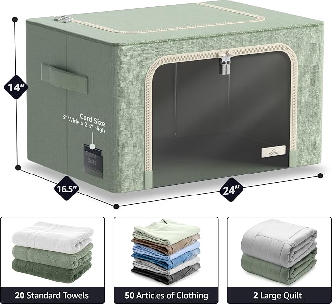 Sorbus Jumbo Storage Bins with Metal Frame - Oxford Fabric Storage Containers with Large Clear Window & Carry Handles - Stackable & Foldable Clothes Organizer Bags for Bedding Linen, Clotheing & More - Image 2