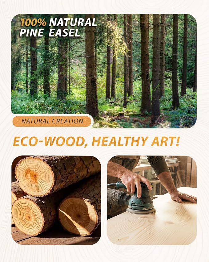 Pine Wood A-Frame Art Easel Stand, Foldable Wooden Painting Easel, Natural | Adjustable wooden painting easel hold up to 41"canvas,Wood easel for display home studio outdoor wedding student adult artist - Image 3