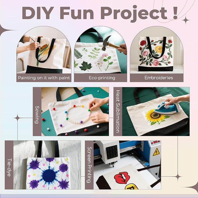 Joyclub 20 Pack Large Canvas Tote Bags Bulk Sublimation Blanks with Long Handle 18.5 x 15 x 4 inch Heavy Duty Totes Polyester Bags Wide Reusable Grocery for DIY Decorating Crafting Painting Shopping - Image 7
