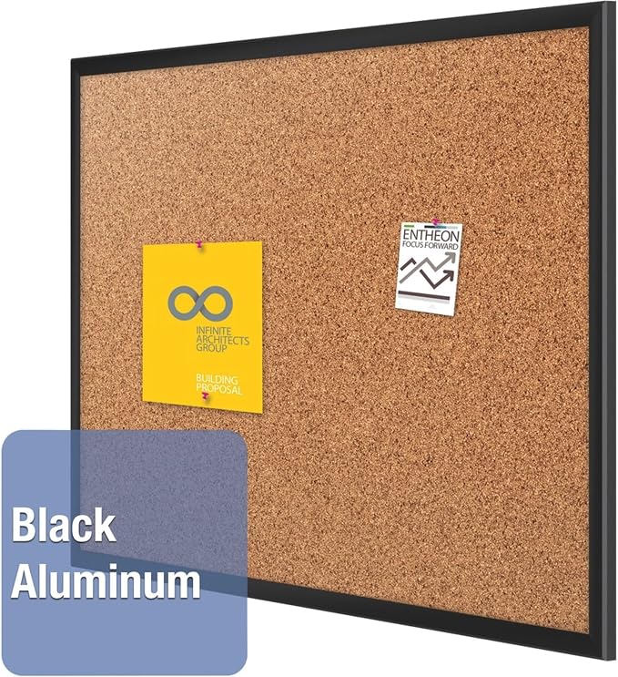 Quartet Cork Bulletin Board 72"W x 48"H Pin Board, Black Aluminum Frame (2307B) - Image 5