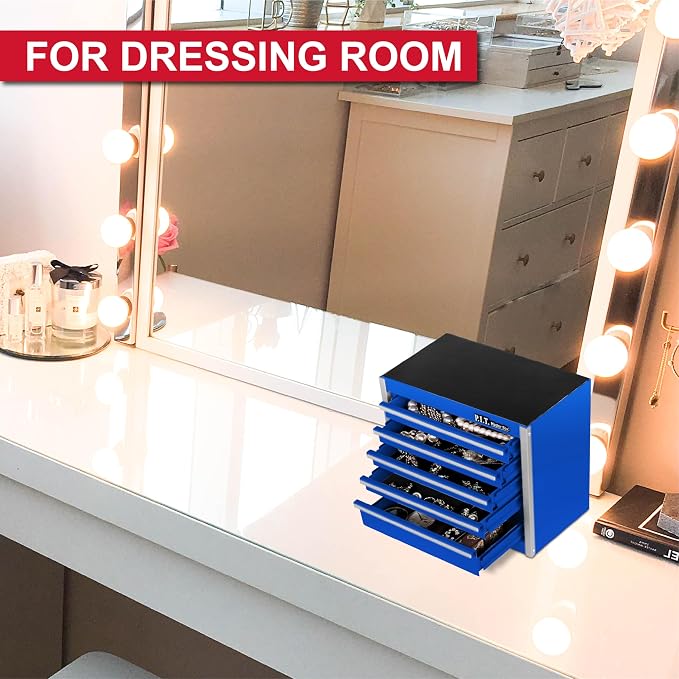 P.I.T. Mini Tool Box,Small Metal Toolbox Organizer with 5 Drawers,Blue | 8.6"W X 4.6"D Cute Size,Q235 Steel,Magnetic Locking Mechanism,PVC Drawer Liners - Image 5
