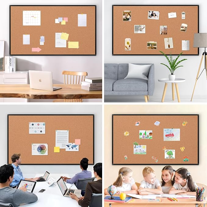 Extra Large Cork Bulletin Board 72" X 48", Black Aluminum Framed 6'x4' Corkboard for Wall, Wall Mounted Notice Pin Board with 18 Push Pins for School, Home & Office - Image 8