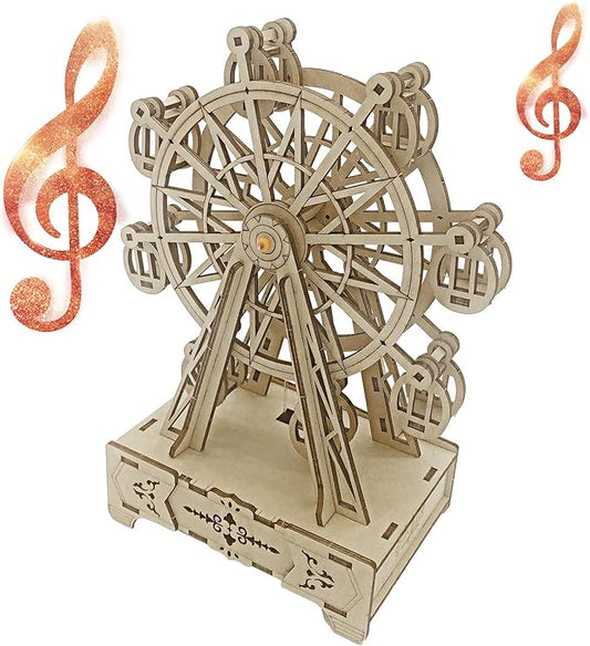 Wooden 3D Puzzle for Adults Mechanical Ferris Wheel Music Model Kits Wood DIY Crafts Kit to Build for Age 14+ Years Old