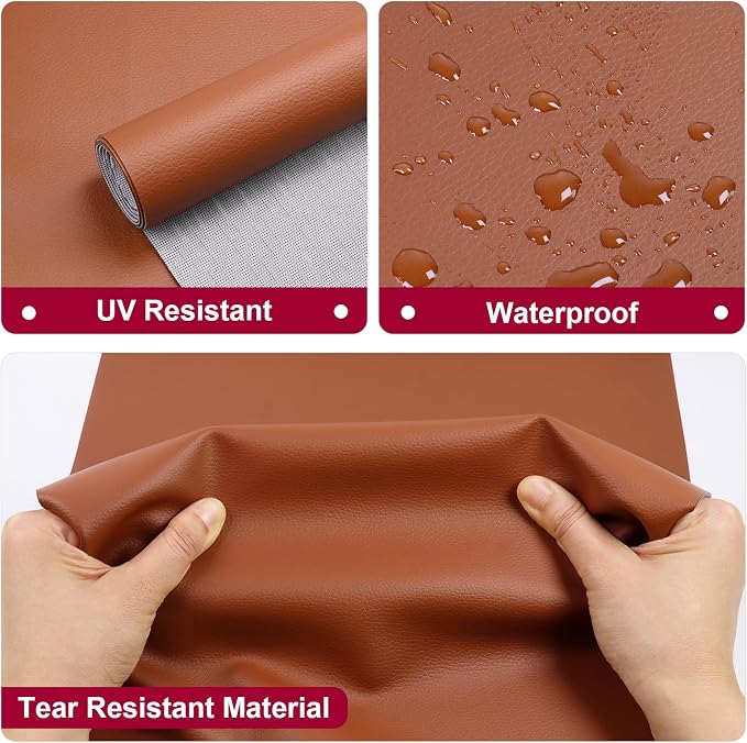 Marine Vinyl Fabric Waterproof Leather Material 55"×36" Brown | Soft Marine Faux Leather Sheets 0.6mm Thick Anti-UV Non-Peeling for Upholstery Boat Seat Automotive Furniture DIY Crafting - Image 2