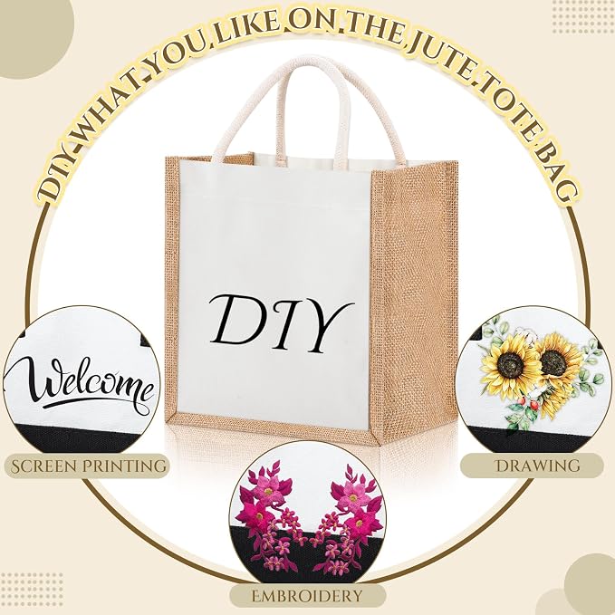 12 Pcs Burlap Tote Bag Mini Jute Reusable Bag with Handles Small Blank Canvas Gift Waterproof for Wedding Beach DIY - Image 5