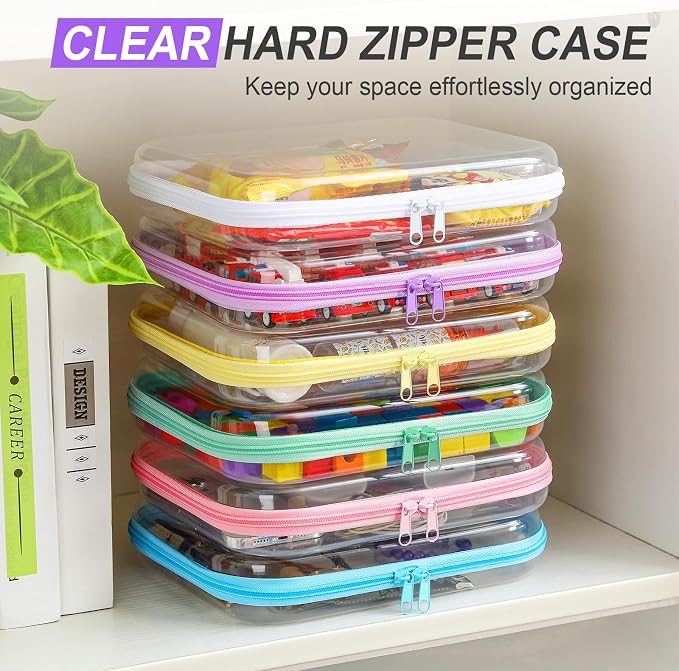 Sanwuta 6 Clear Hard Zipper Case,Colorful,9.84 X 7.87 X 2 Inch | Pencil Case Pouches ,Makeup Bag,Plastic Toiletry Diaper Bag ,Travel Toy Storage,Waterproof Organizer Bins - Image 5
