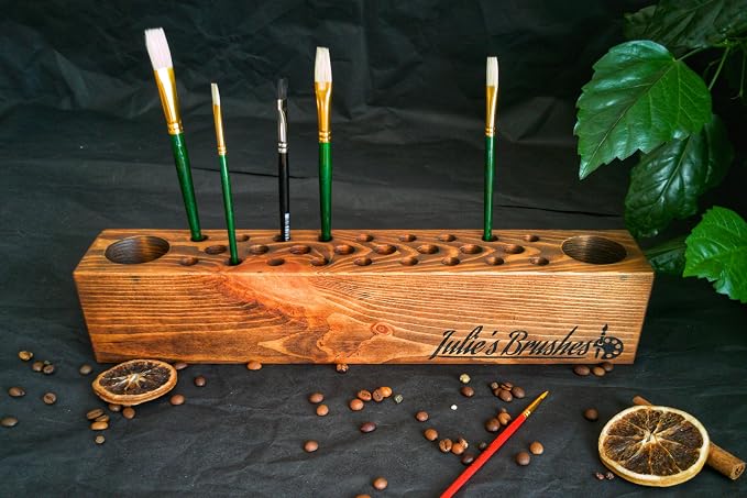 Personalized Paint Brush Holder, Handmade Wooden Artist Tool Organizer, Custom Engraved Desk Caddy for Painters, Art Studio Storage Stand, Unique Gift for Artists, Artist Gift - Image 2