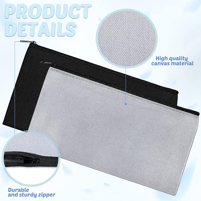 Colarr 99 Pcs Blank Canvas Zipper Pouch Bulk, Multipurpose Makeup Bags Pencil Pouch Cosmetic Case Travel Toiletry Bag with Zipper for DIY Craft, Embroidery, Sublimation, Purses, Stationery, 8.3" x 5" - Image 4