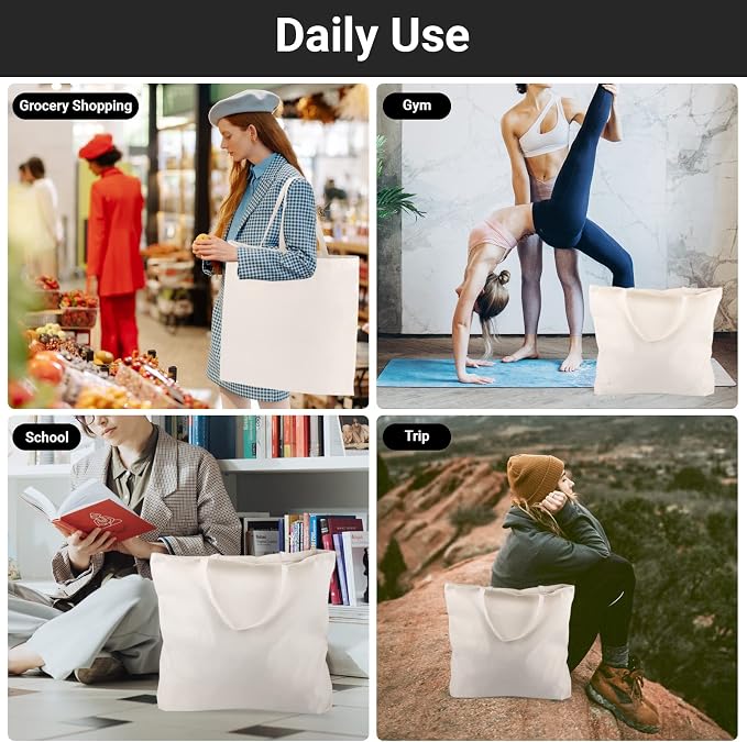 Segarty Large Canvas Tote Bag, 2 Pack 25.6x19.6 Grocery Shopping Bags for Women, Reusable Natural Cotton Blank Canvas Shoulder Totes Aesthetic Bulk for DIY, Gift, Beach, Travel(14oz) - Image 6