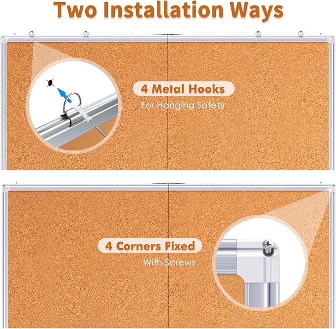 Maxtek Cork Board 96 x 48 in, Large Bulletin Board for Wall Aluminum Framed | 8'X 4' Corkboard Foldable Wall Mount Design, Pin Memo Notice Board for Office, Home, School, and Wall Display, Silver - Image 5