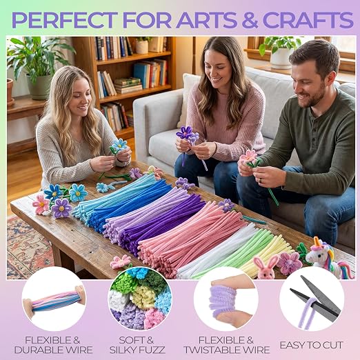 Libima 3800 Pcs Pipe Cleaners Bulk 10 Colors Chenille Stems Craft Supplies 12" Long Fuzzy Sticks 6 mm Teacher Welcome Back Gifts DIY Flower Kits for Art Bouquet Creative Activity Decor (Bright) - Image 3