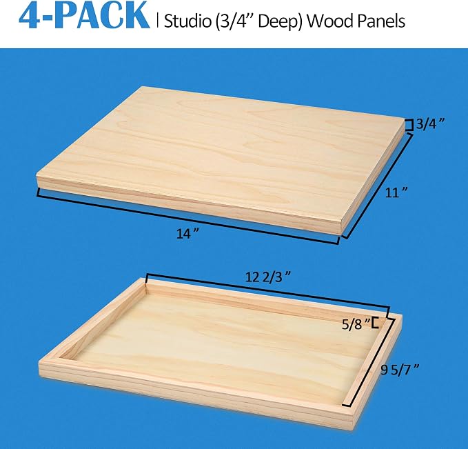 4 Pack 11x14’’ Unfinished Birch Wood Panels Kit for Painting | Studio 3/4’’ Deep Wooden Canvas, Cradle Boards for Acrylic Pouring, Encaustic, Crafts, Epoxy Resin, Laser Engraving Cutting - Image 5