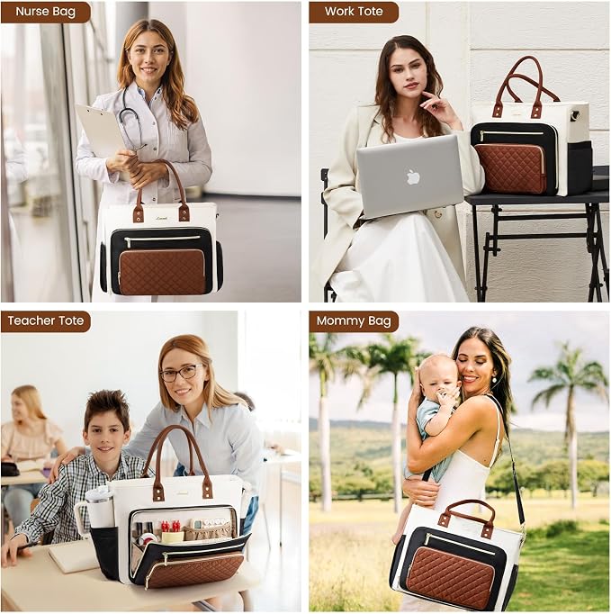 LOVEVOOK Teacher Tote Bag for Women Work, Laptop Bag With Large Cup Holder, Nurse Bags Professional Briefcase Business Computer Purses Handbag Gifts,Khaki-Beige-Coffee,15.6 Inch - Image 8
