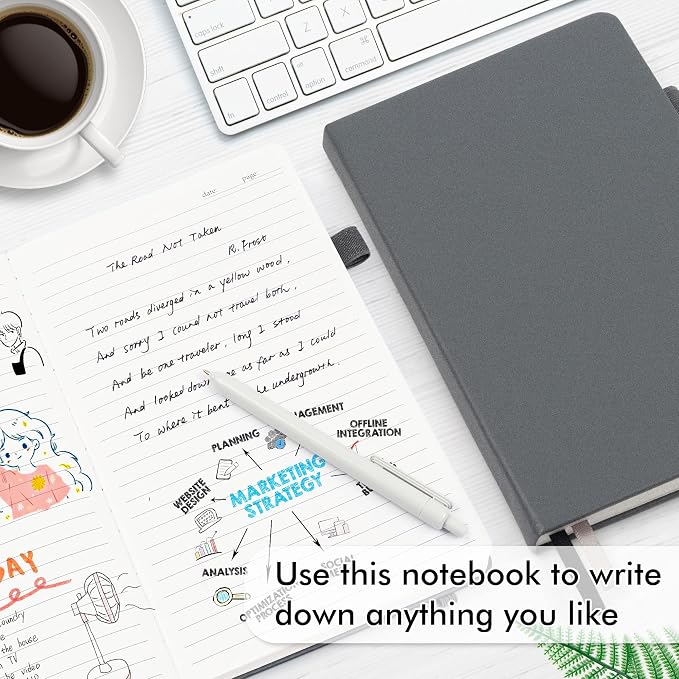 feela 24 Pack Journal Notebook for Work, Business Notebook Bulk Hardcover Lined Writing Journal with Pen Holder for Men Women Note Taking, with 24 Black Pens, 120 GSM, 5.1”x8.3”, A5, Gray - Image 4