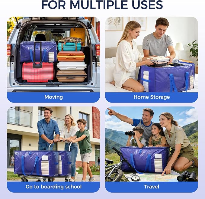 BAGAIL Heavy Duty Moving Bags with Strong Handle, Extra Large Moving Boxes, Storage Tote for Clothes, College Moving Supplies(6 Pack, Blue-windows) - Image 8