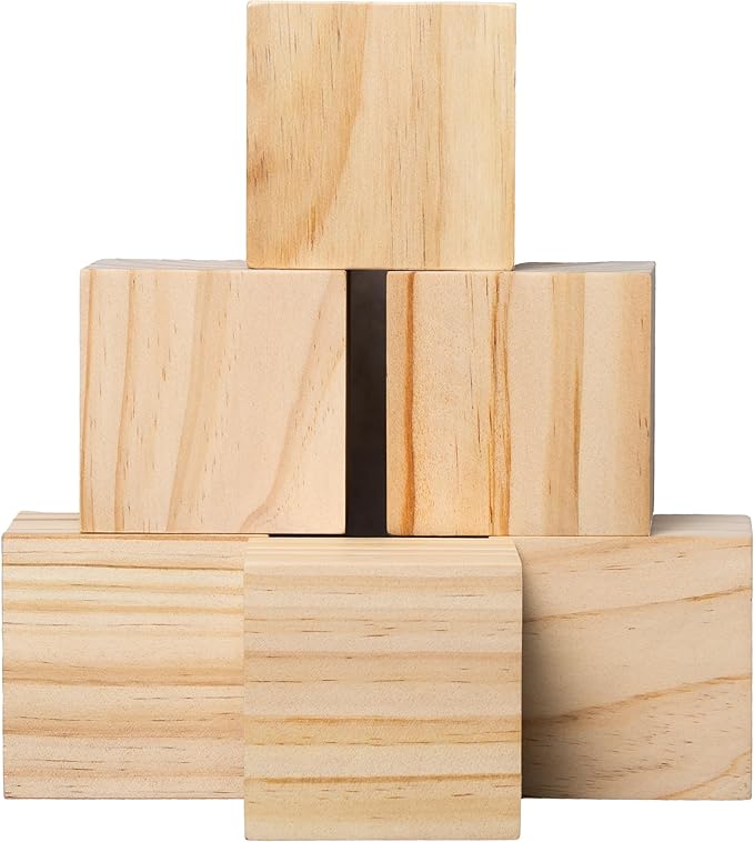 6 Pack Unfinished Wood Blocks 3 Inch - Solid Pine Wooden Cubes for Crafts, Sanded Smooth Natural Wood Squares for Carving, Painting, Engraving & Rustic Home Decor by Unknown