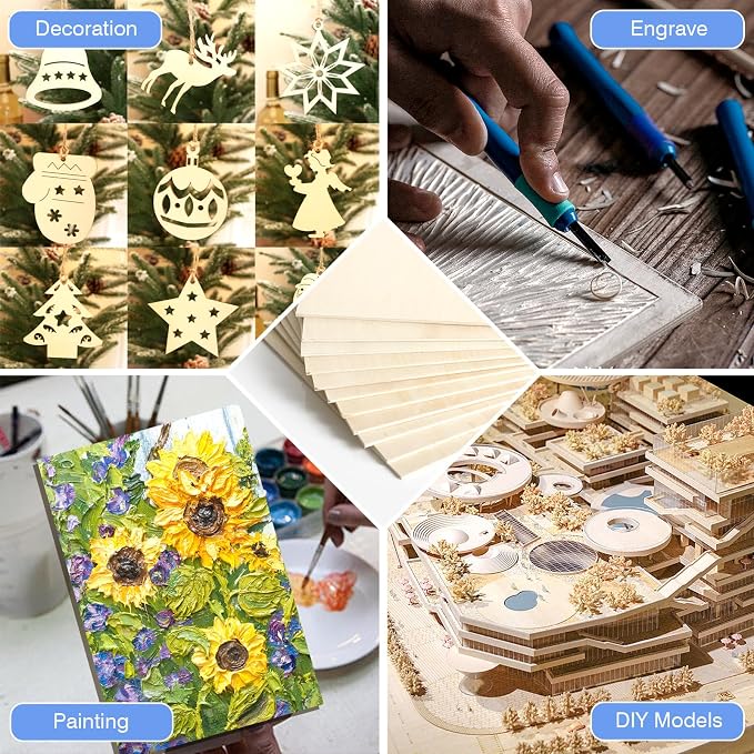 12 Pack Basswood Sheets for Crafts 12 x 18 x 1/8 in, 3mm Thick Unfinished Plywood for Laser Cutting & Engraving, DIY Ornaments and Architectural Model - Image 5