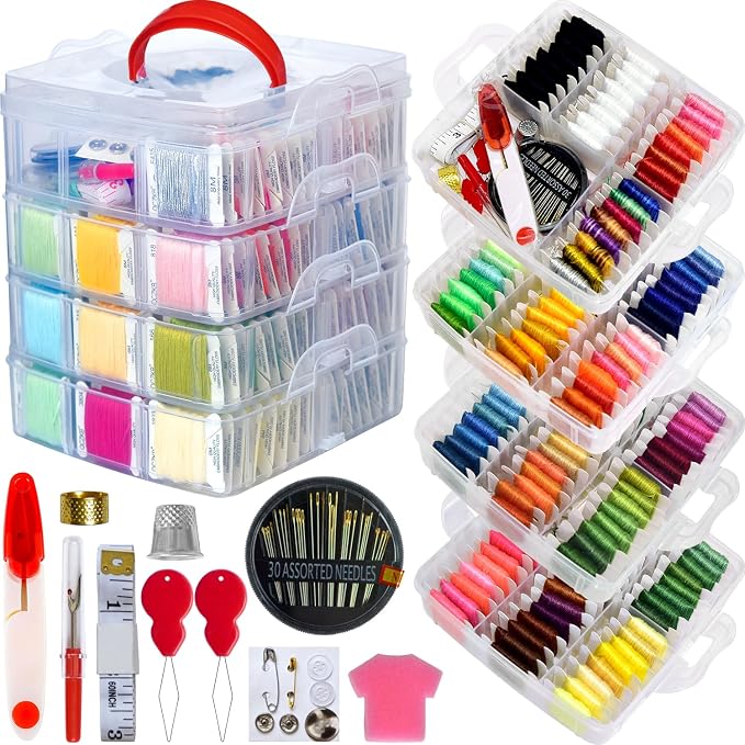 176 PCS Embroidery Floss Set, Complete Set of Tools kit, 4-Tier Organizer Storage Box by QCZKB