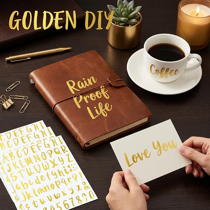 Outus 576 Pcs 8 Sheets Letters Stickers Vinyl Alphabet Number Decals Back to School Supplies for Water Bottles Cups Mailbox Scrapbooking Bulletin Board Classroom Decor(Gold,1 Inch) - Image 3