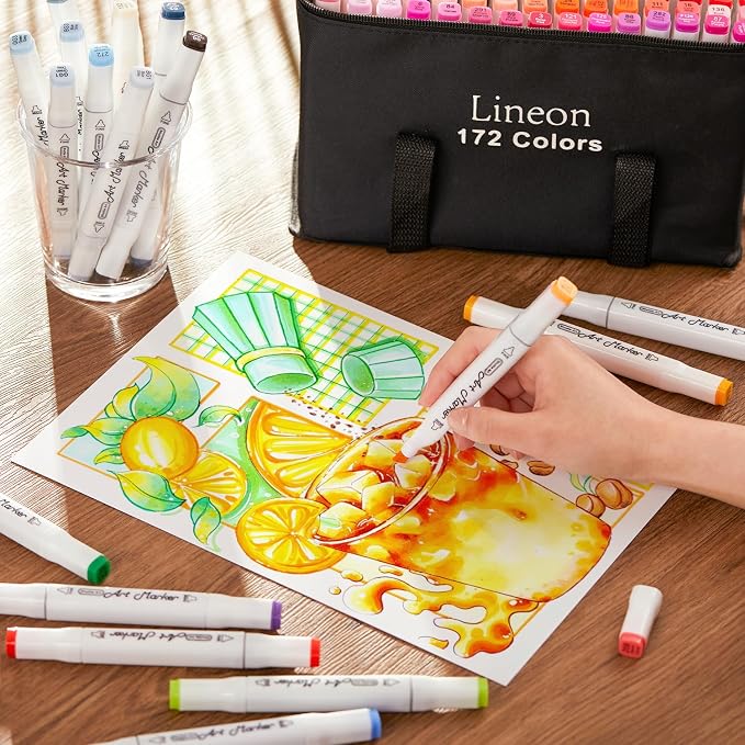 Lineon 172 Colors Alcohol Based Dual Tip Art Markers, 171+1 Blender Permanent Marker Pens Plus 1 Marker Pad 1 Case Perfect for Kids Adult Artist Coloring Books Drawing Sketching and Card Making - Image 6