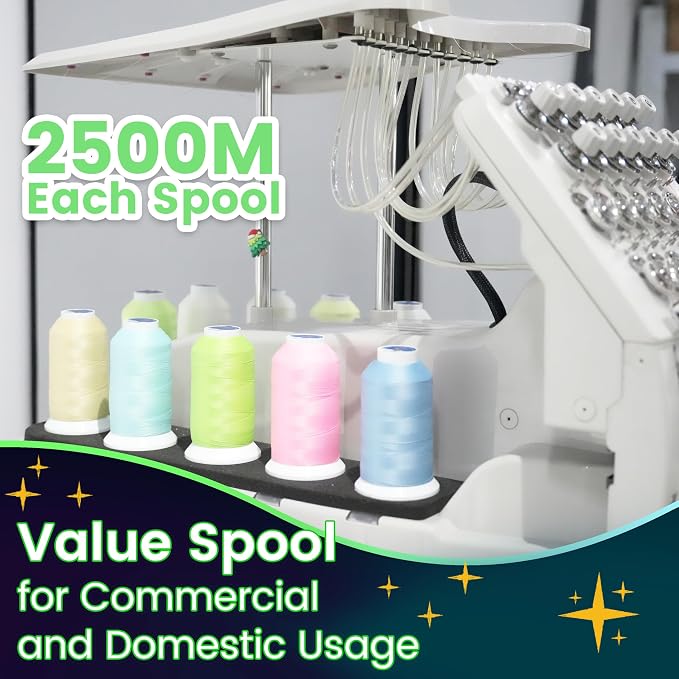 New brothread Single Huge Spool Glow in The Dark Embroidery Thread -G775 | Luminary Embroidery Machine Thread, 30WT, 2500M(2735Y) Each Spool, for Embroidery, Quilting, Sewing - Image 6