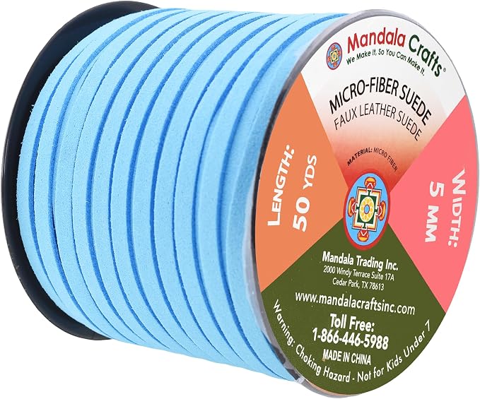 Mandala Crafts 5mm Sky Blue Faux Suede Vegan Leather, Jewelry Making | 50 Yards Durable Flat Leather Strings, Laces & Strips for Bracelets, Necklaces, Braiding, Dream Catchers Supplies & Chokers - Image 2