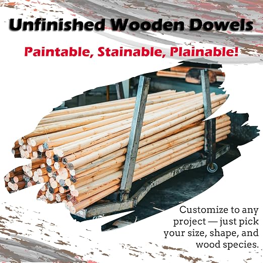 Red Oak Round Dowels (1/4" x 36", Pack of 25) | Variety of Diameters & Wood Species | Unfinished Wooden Dowel Rods for Crafts & DIY Home Projects | Curtain Rod, Macrame Supplies, Cake Pops, Flagpole - Image 3