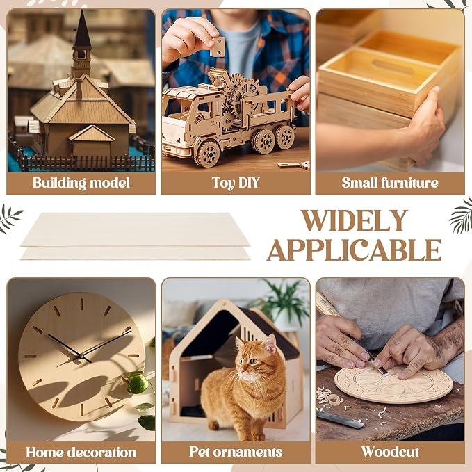 SiliFine 6x6+12x12 Inch 24 Pack Basswood Sheets for Crafts, Mixed Sizes 1/16“or 1/8" 3mm Plywood Boards, Unfinished Wood Sheets for Laser Cutting Burning Paint DIY Project Model (Square) - Image 6