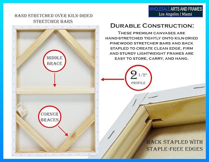 Stretched Canvas for Painting 18x36 20PK 2.5" 13 Oz. Canvas Value Pack.Large Stretched Cotton Blank Canvas for Painting. 18 x 36 Canvases Bulk XL Rectangle Universal Triple Primed for Paint&Sip - Image 3