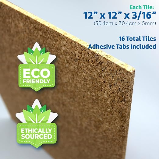 Flipside Products 12" x 12" x 5mm Natural Brown Cork Squares, Wall Tiles, Square Pinning Cork Board, Bulletin Board Mini Wall Board - 16 Pack - Image 3