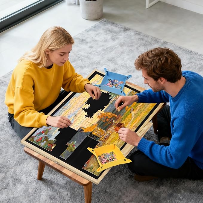 Puzzle Board, Tilting & Rotating Wooden Jigsaw Puzzle Table 1500 Pieces with 4 Non-Woven Drawers, 36"×26" Portable Puzzle Board Foldable with Upgraded Lazy Susan for Adults & Kids, Gift for Mum - Image 3