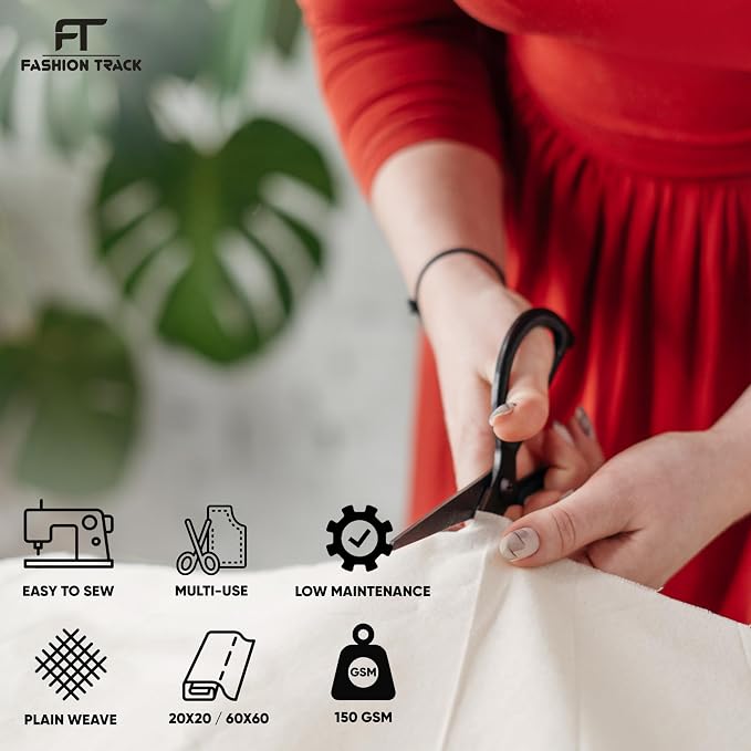 FT Calico Fabric 58" Wide 100% Cotton Natural Muslin (1 Yard) | 100% Cotton Medium Weight Calico Fabric for Sewing, Quilting, Curtain Linings, Pillowcases & DIY Projects - Image 3
