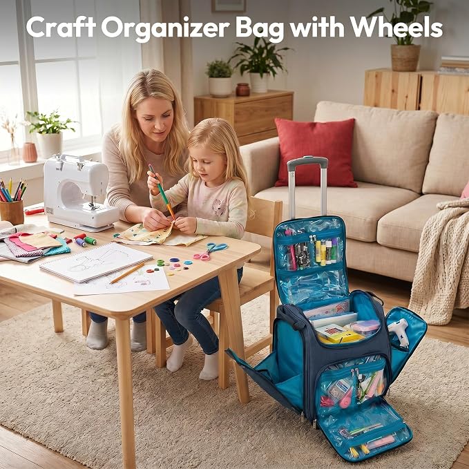 Crafter’s Tote Bag Organizer, Storage Bag for Craft Supply, and Scrapbooking Carrier w/Handle and Wheels - Image 6
