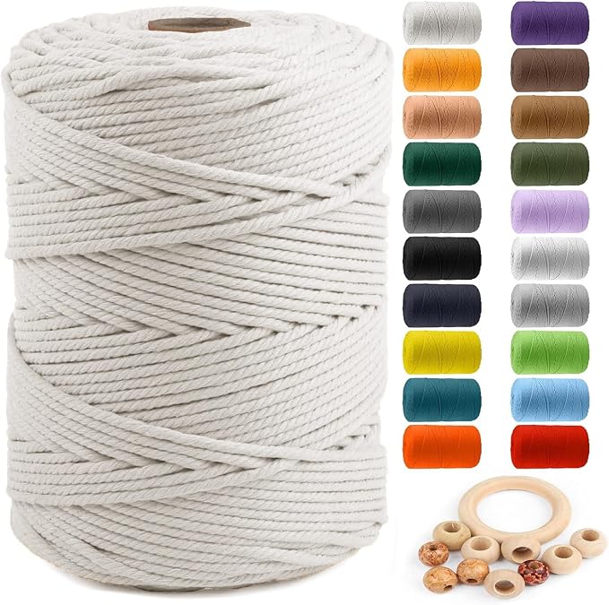 ZUEXT Macrame Cord, Beige White, 5mm x 328yds Cotton String Macrame Yarn | Natural Handmade, 4 Strands Twisted Cotton Rope, for Craft Wall Hanging Weaving Tapestry Dream Catchers Hanger DIY Gift, 300m by ZUEXT