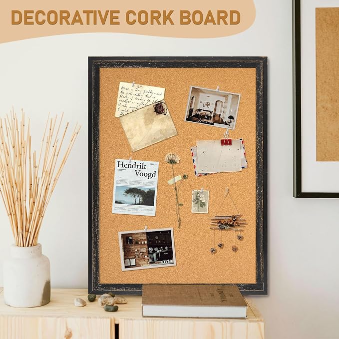 DOLLAR BOSS Cork Board, 24" X 18" Rustic Framed Bulletin Board, Black | Decorative Pin Board, Wall Hanging Notice Board, For Office & Home Decor Memo Display, With Pins - Image 6