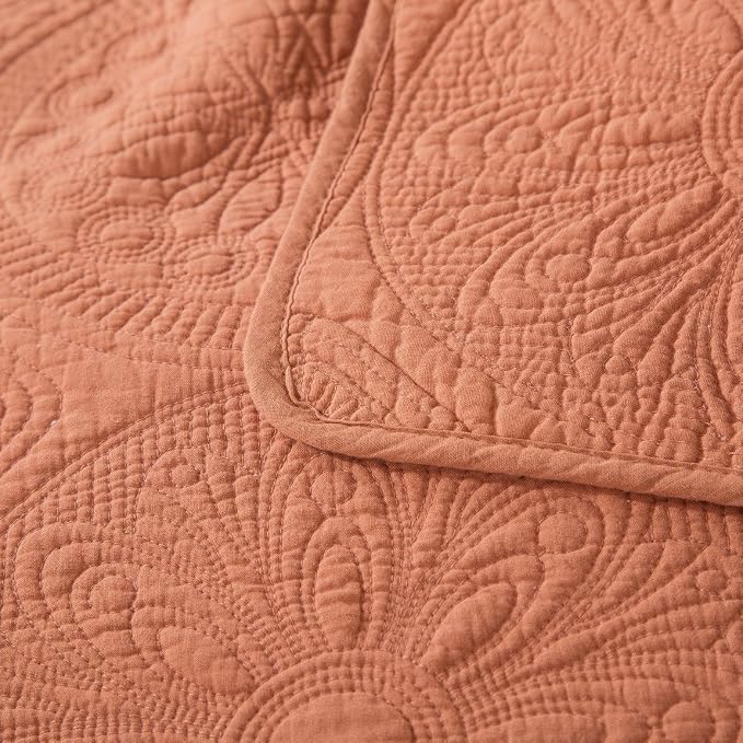 Tache Home Fashion VEJHW-595-CK Tuscany Sunrise Solid Floral Bedspread Set, Orange, California King - Image 3