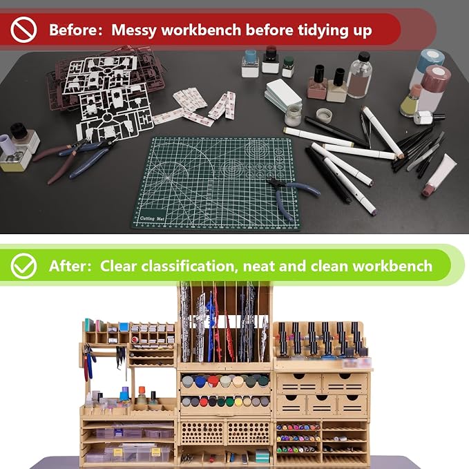 Wooden Model Kit Tool Storage Rack with 100 Holes, Brush/Paint Organizer with MDF Material, Craft Supplies Storage, Brush/Tool Holder, Suitable for Tamiya/Gundam Tools, GK6 - Image 8