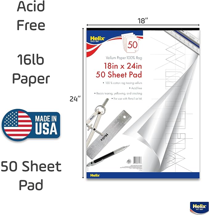 Helix - Vellum paper pad - 8x8 grid - 18x24 in - 50 sheets | Perfect for Architectural Designs - Acid-Free Durability - Smooth Texture - Large Space for Drafting Professionals - Image 5