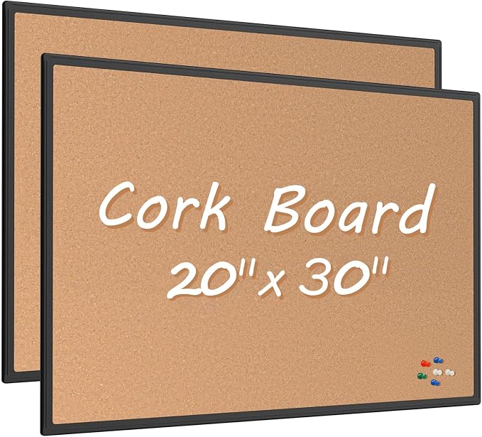 2-Pack Cork Board Bulletin Board 20 x 30, Black Aluminium Framed Corkboard, Office Board for Wall Cork, Large Wall Mounted Notice Pin Board with 32 Push Pins for School, Home & Office by Justdowhatyouwanttodo