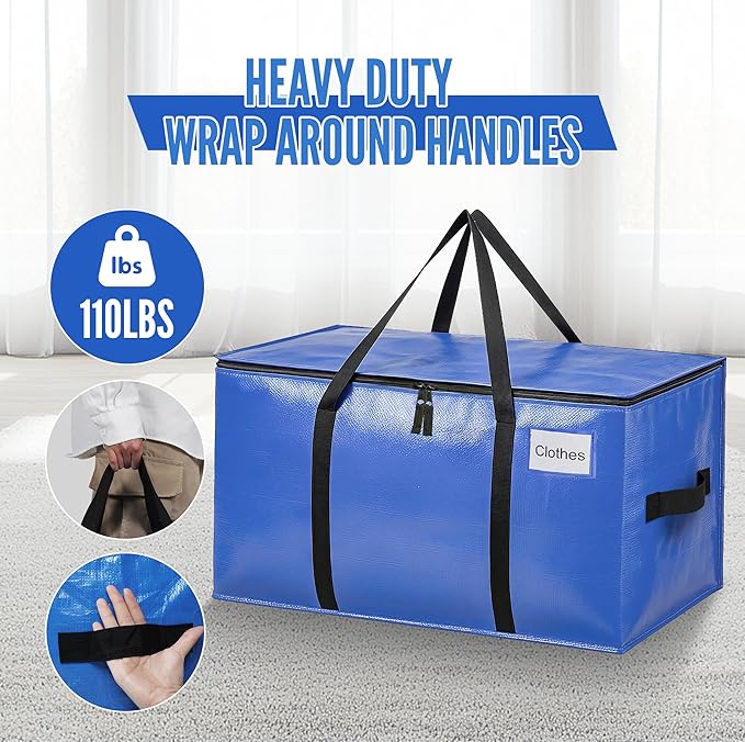 BAGAIL Heavy Duty Moving Bags with Strong Handle, Extra Large Moving Boxes, Storage Tote for Clothes, College Moving Supplies(Blue, 6 Pack) - Image 3