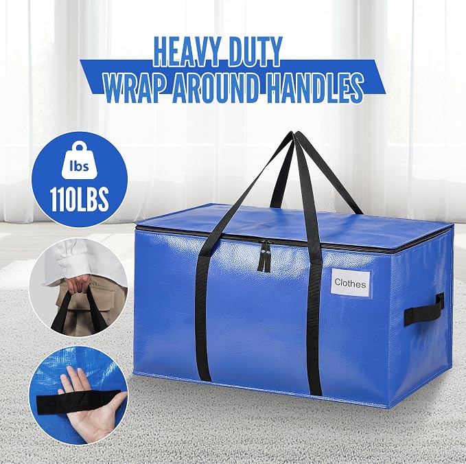 BAGAIL Heavy Duty Moving Bags with Strong Handle, Extra Large Moving Boxes, Storage Tote for Clothes, College Moving Supplies(Blue, 4 Pack) - Image 3