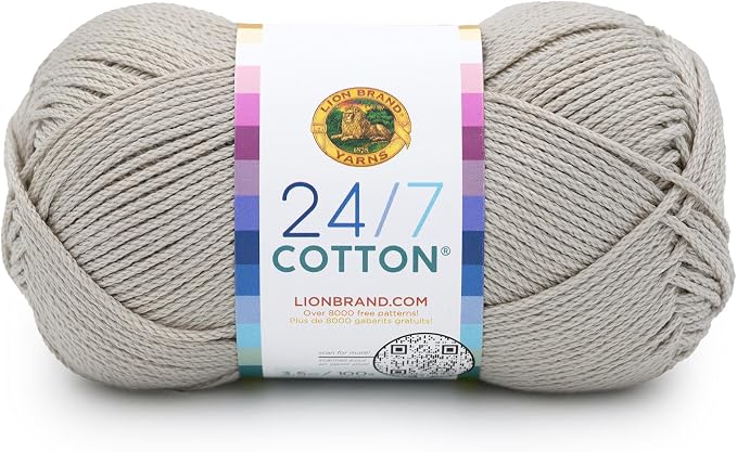 Lion Brand Yarn, 24/7 Cotton Yarn, Linen, Greige, 1 Pack | Light Worsted 100% Mercerized Cotton Yarn for Crochet, Knitting, Craft, 185 Yards of Natural Fiber for Tees, Bags, Dishcloths by LionBrandYarn