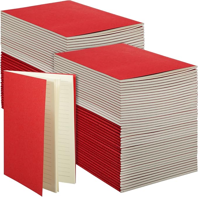 100 Pcs A5 Journals Notebooks Bulk,Red,Lined | Kraft Softcover Small Notebooks 5.5 Inch x 8.3 Inch Notepads with 60 Page 30 Sheet for Writing Sketch Travel Office Supplies by Mimorou